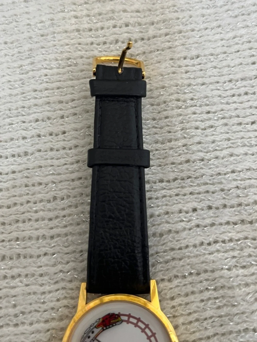 Railroad Train Classic Gold Case Black Leather Watch - Unbranded